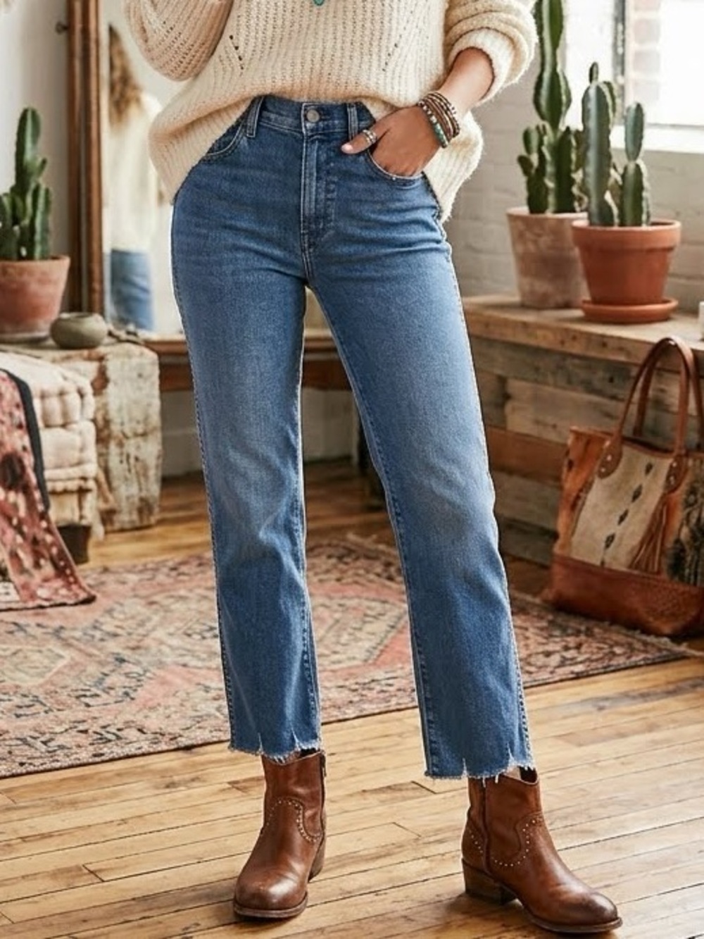 NWOT 3x1 NYC Eliza High Rise Straight Leg Austin Crop Raw Hem Jeans